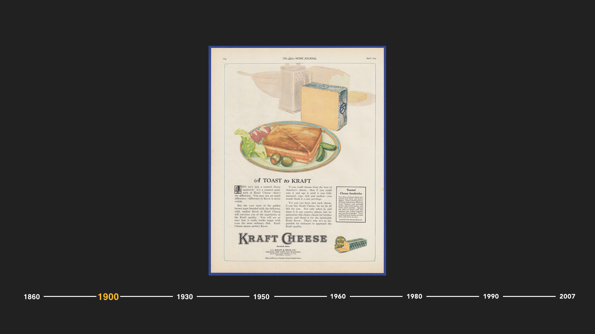And it was through continued innovation in the early 20th century that we saw the ingenuity of James L. Kraft, who took a milk-based product and turned it into a long-lasting, easy to slice delight – “processed cheese”. A sterilized invention that turned Kraft’s company into a cheese empire. The Big Food brands brought forward this method of “processing", one that gained traction in an effort to make sure the food we ate did not make us sick.
