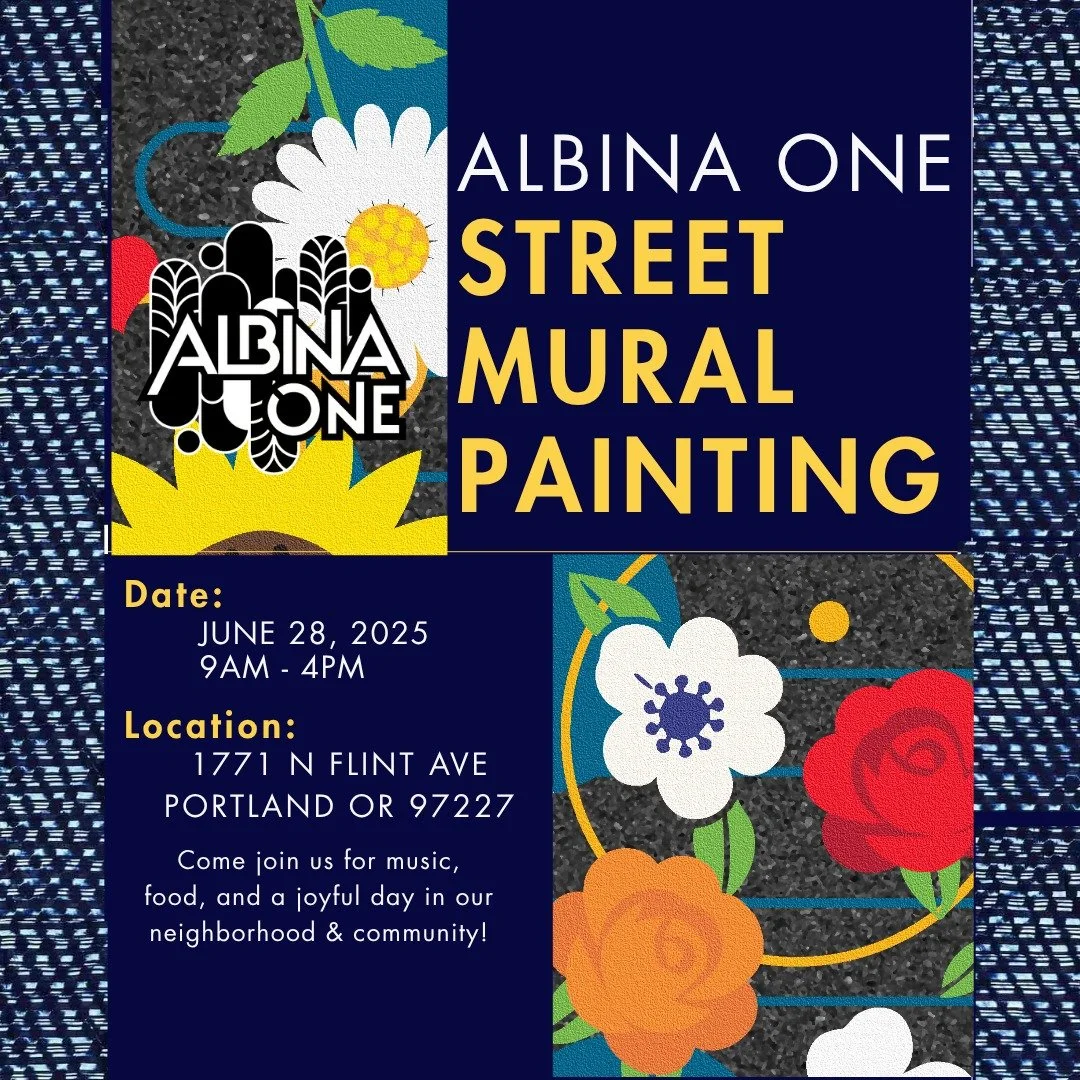 Hey y'all! Come through this SATURDAY, June 28, from 9 AM to 4 PM at 1771 N Flint Ave for a day of art, music, good food, and community.

We'll be painting our mural to celebrate the opening of Albina One, where we are welcoming back our first 94 fam