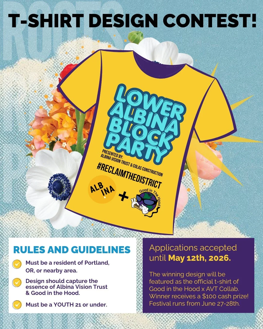 CALLING ALL YOUTH ARTISTS: @goodinthehoodpdx and @albinavisiontrust are looking for YOU to design our &ldquo;Reclaim The District&rdquo; t-shirts as we come together to celebrate the legacy and future of Albina.

Submit your design that feels like it