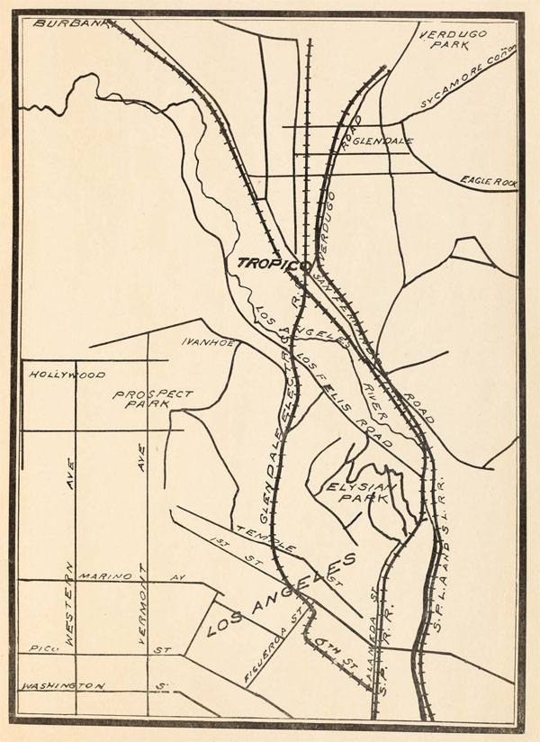 2. Map showing Tropico at a crossroads of rail, both local and national, 1903