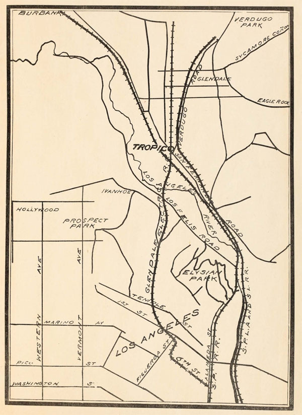  2. Map showing Tropico at a crossroads of rail, both local and national, 1903 