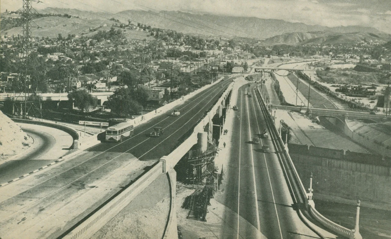 25. The new Arroyo Seco Parkway, walkway still under construction, 1944