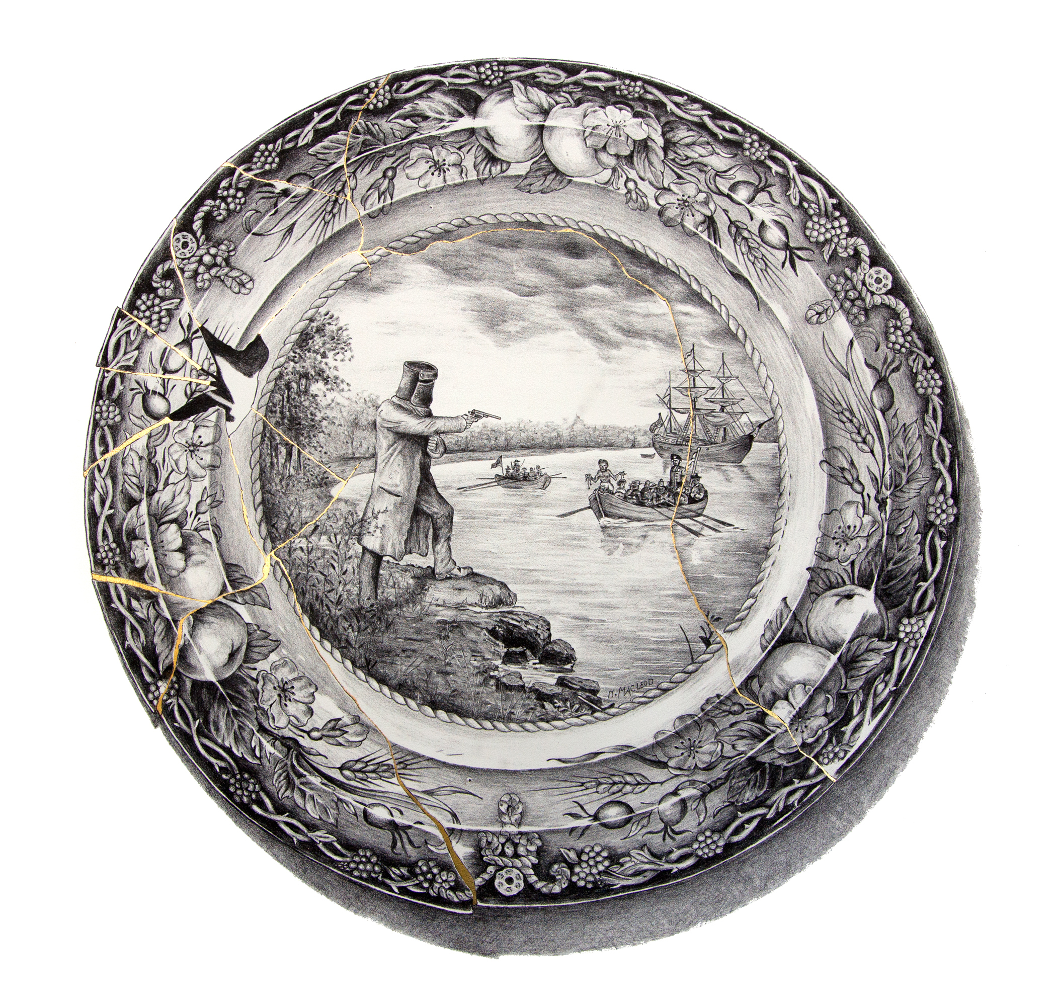 Cook's Landing (after Macleod) . 2015, hand gilt, lithograph on cotton rag paper, 70 x 70cm, edition of 10