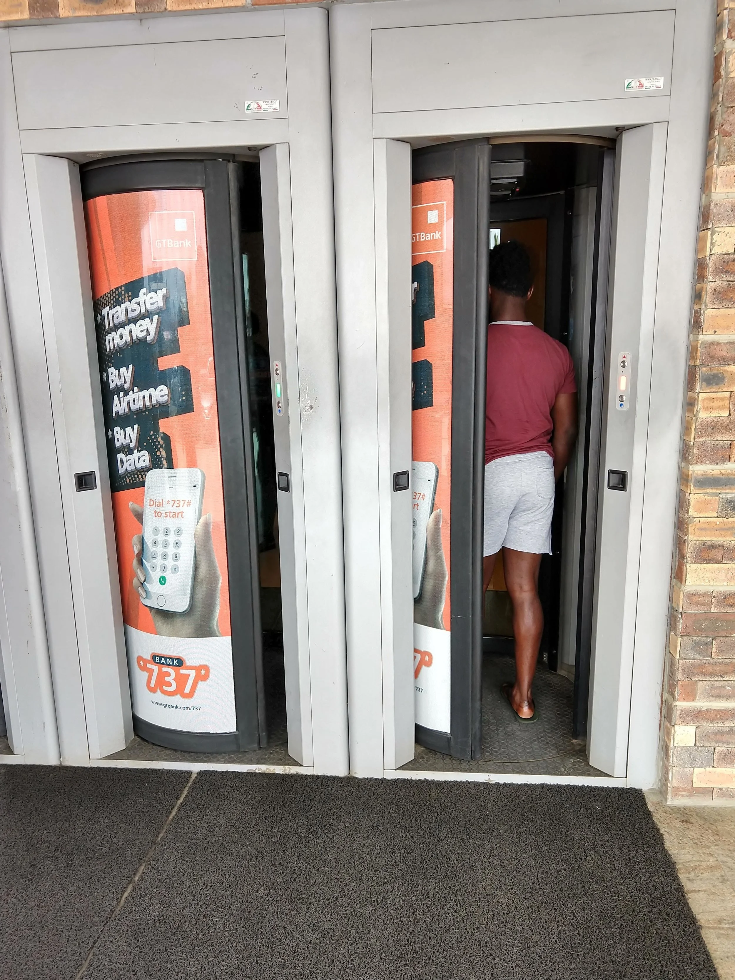 Secure entrances outside a bank on the Lagos island.