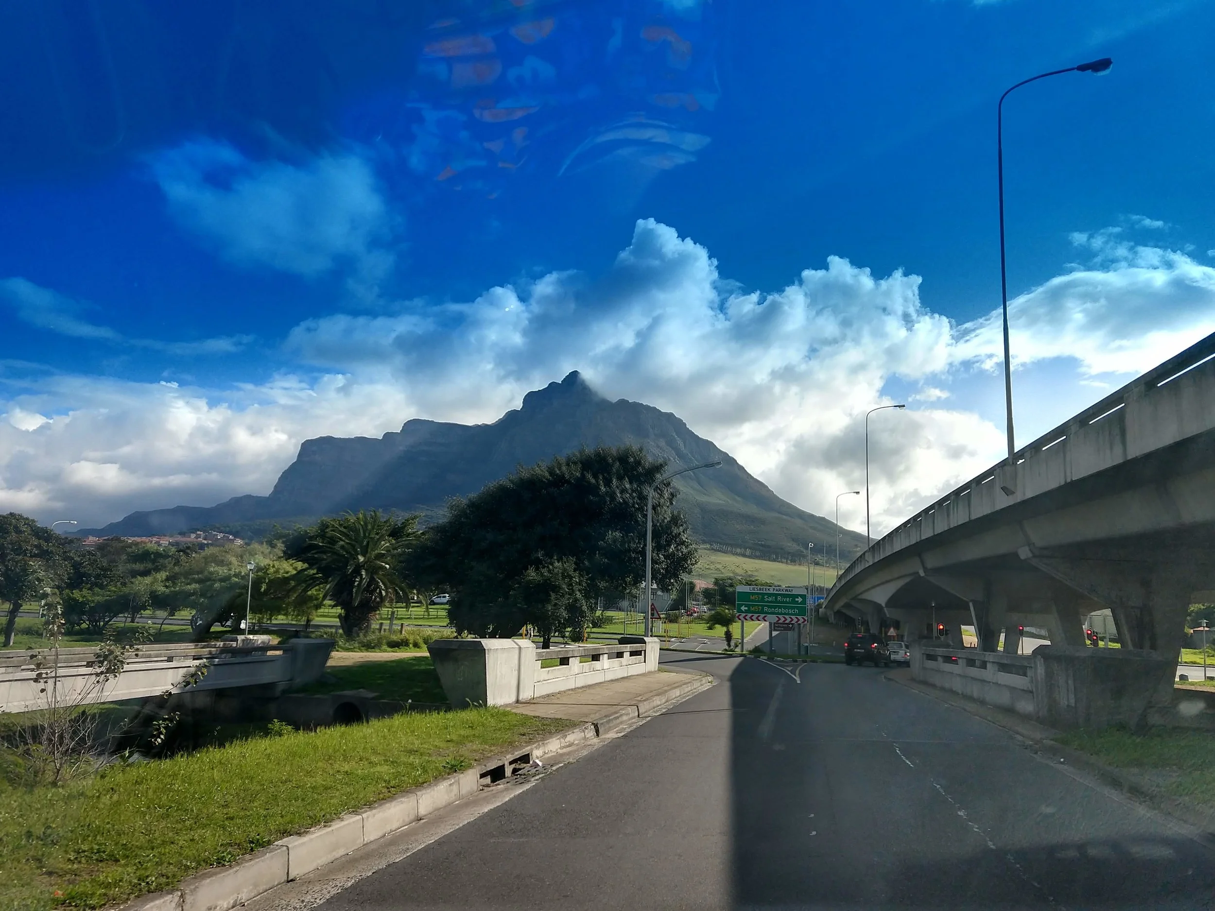 Cape Town’s famously rugged mountains, seen from the street.