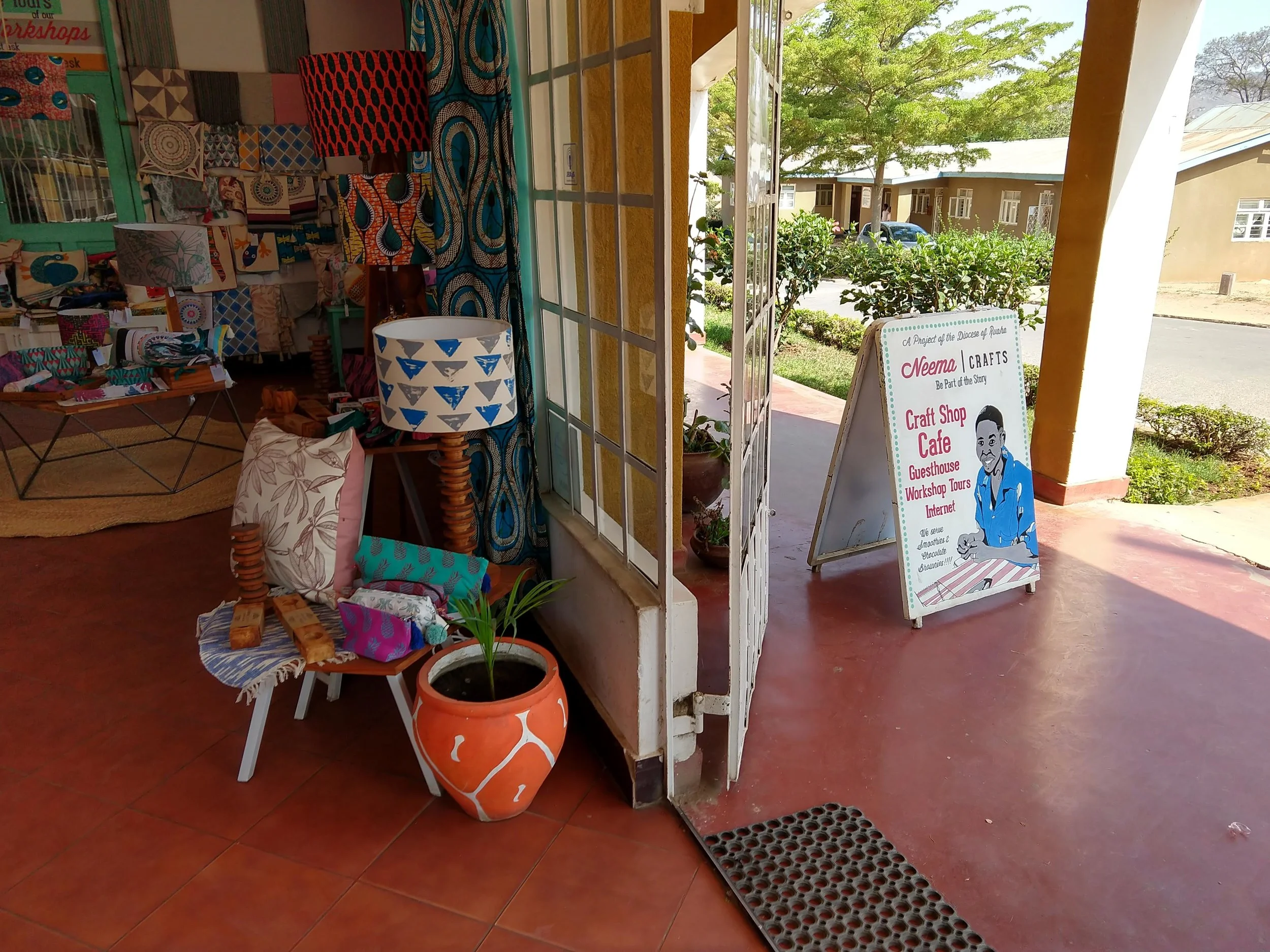 Entrance to Neema’s cheerful craft shop.