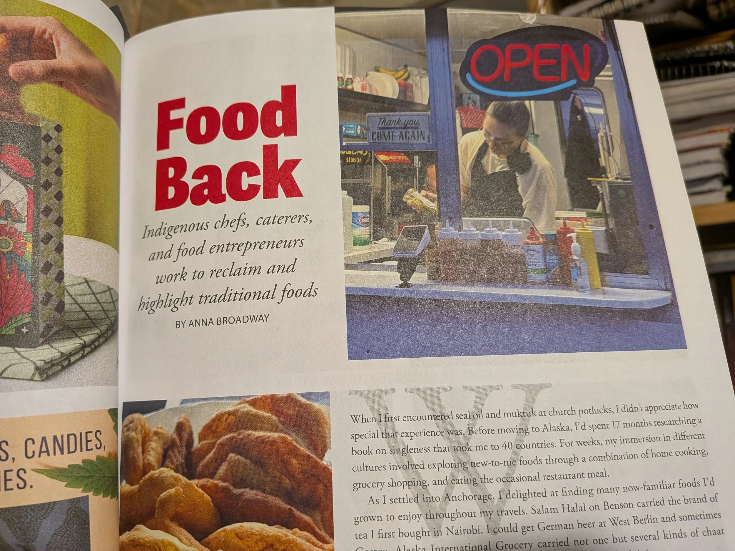 Photo of page from the magazine Edible Alaska, showing a picture of a food truck.