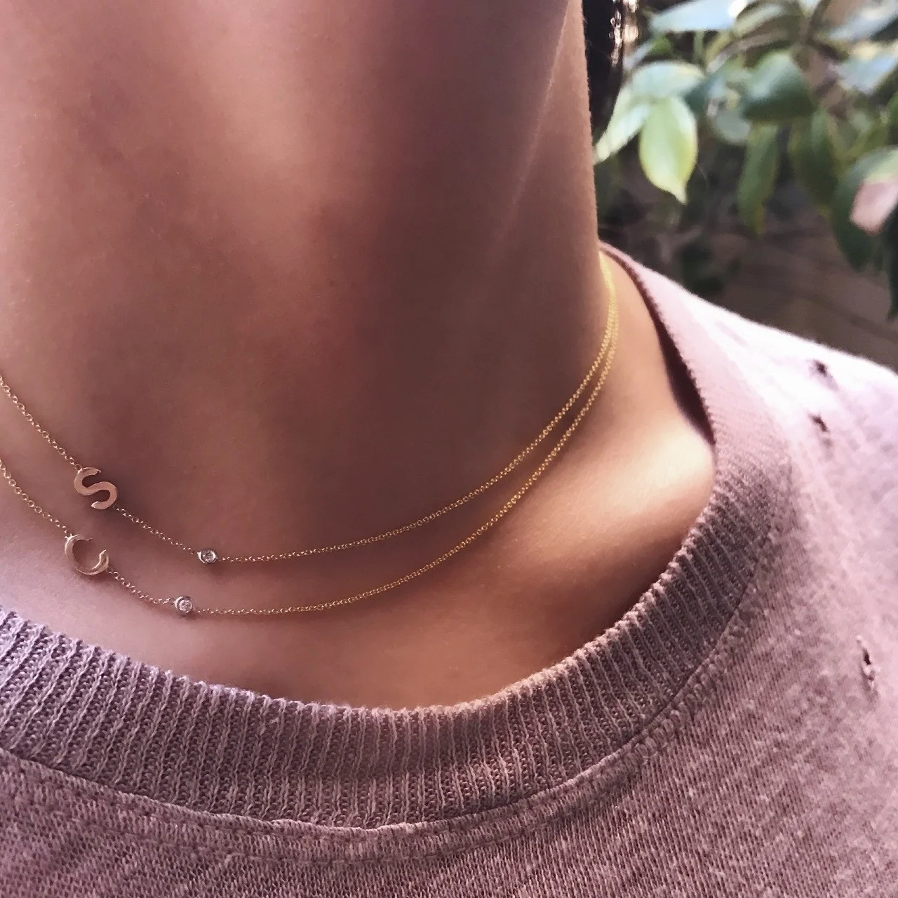14k gold asymmetrical initial and bezel 