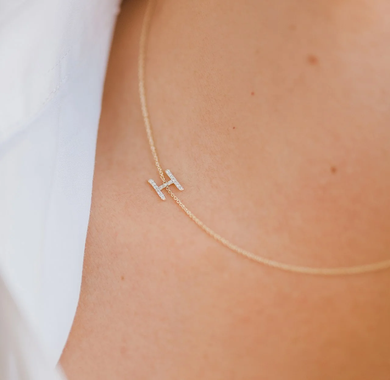 Diamond asymmetrical initial necklace 