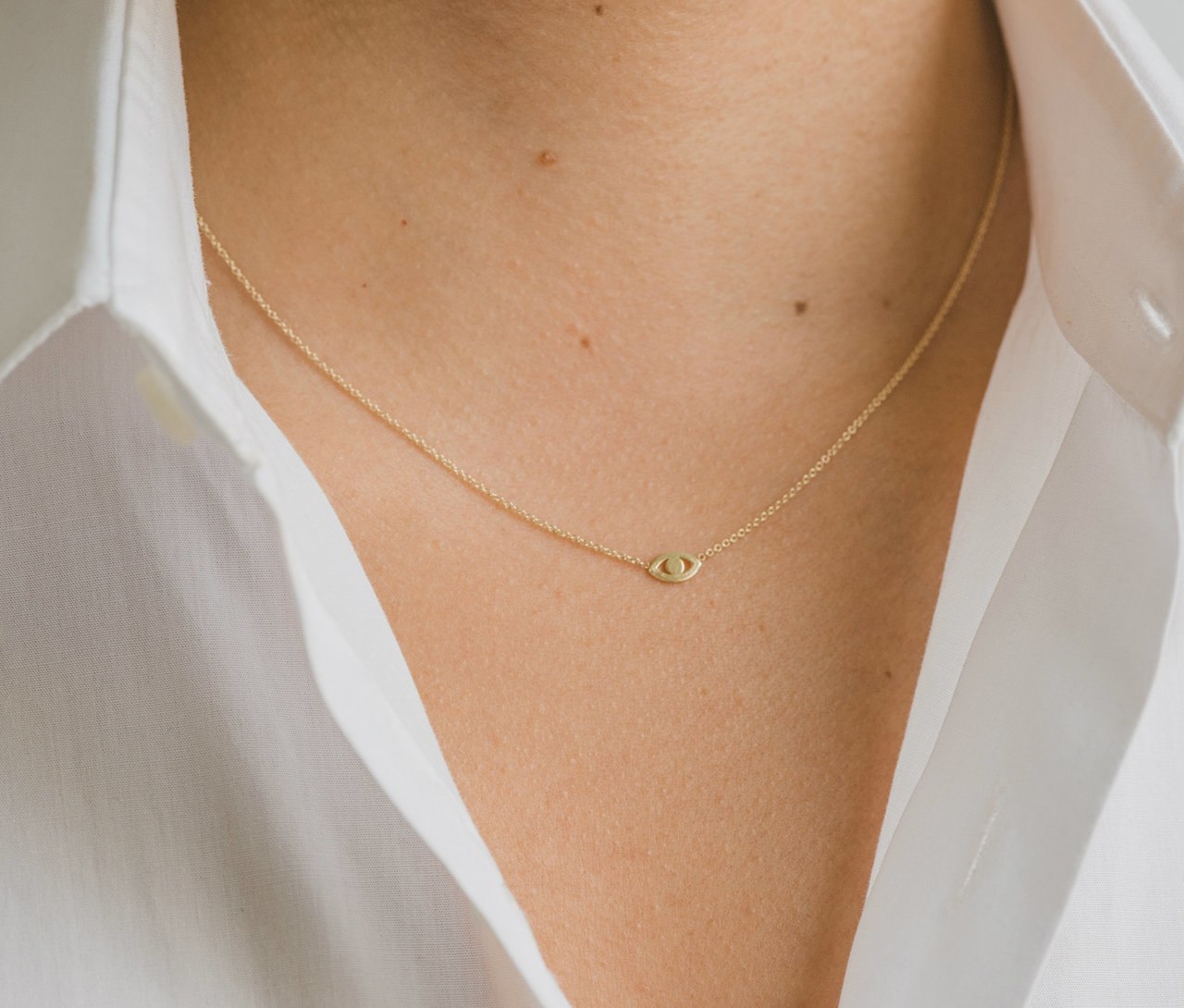 14k gold mini evil eye necklace — Hakimi Gem Imports
