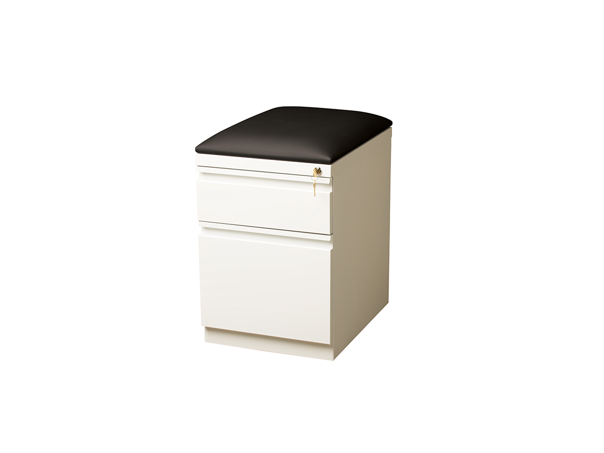 locking mobile two drawer Filing Pedestal with upholstered seat top