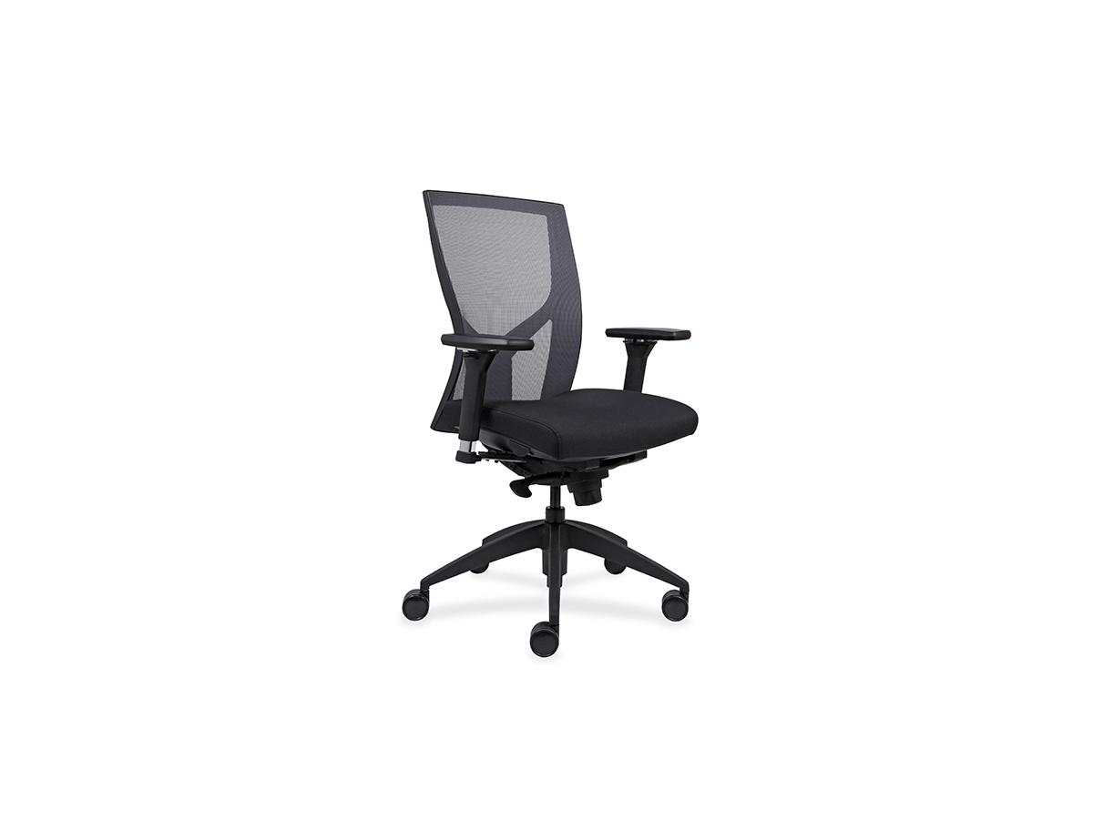 Black High Y Back Task Chair with adjustable lumbar support, six way adjustable arms and Synchron Mechanism