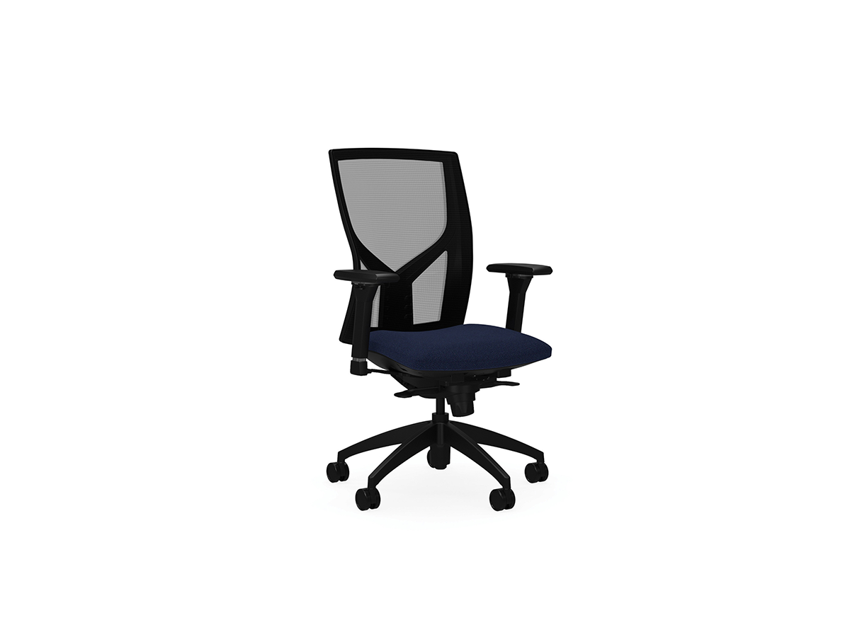 Blue High Y Back Task Chair with adjustable lumbar support, six way adjustable arms and Synchron Mechanism