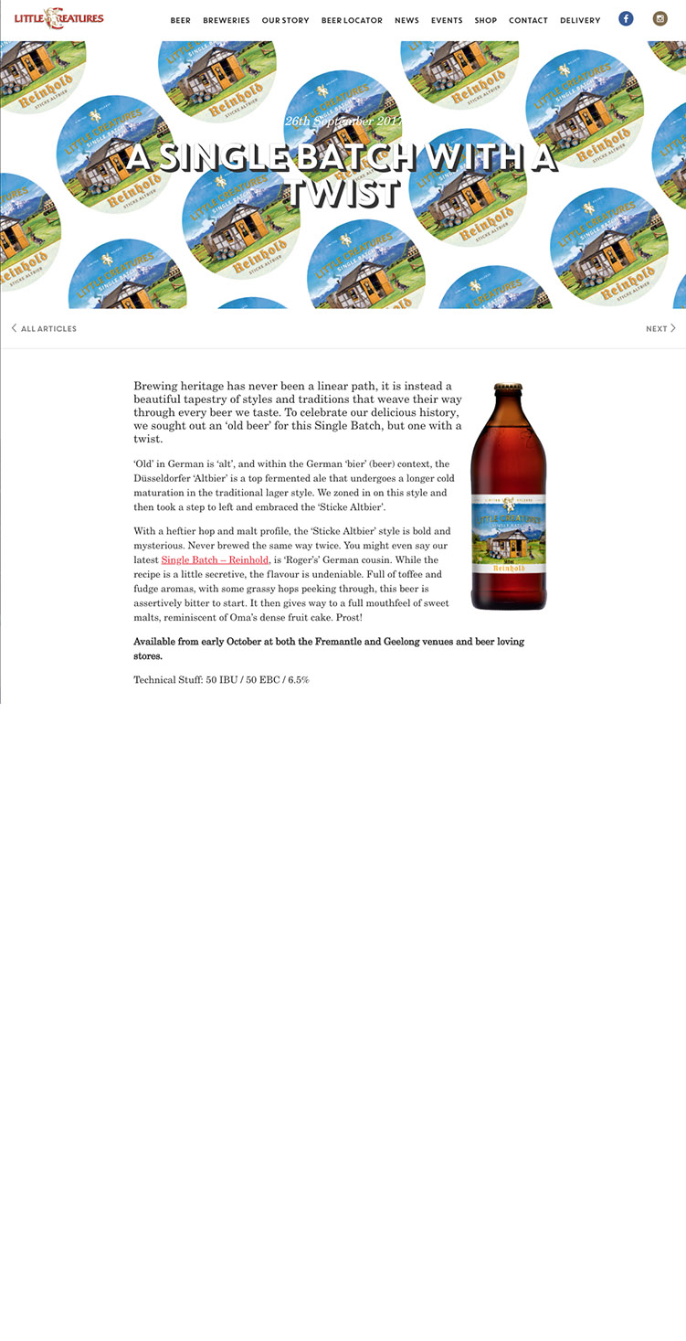 Little Creatures Brewing - Reinhold - Website News Article 