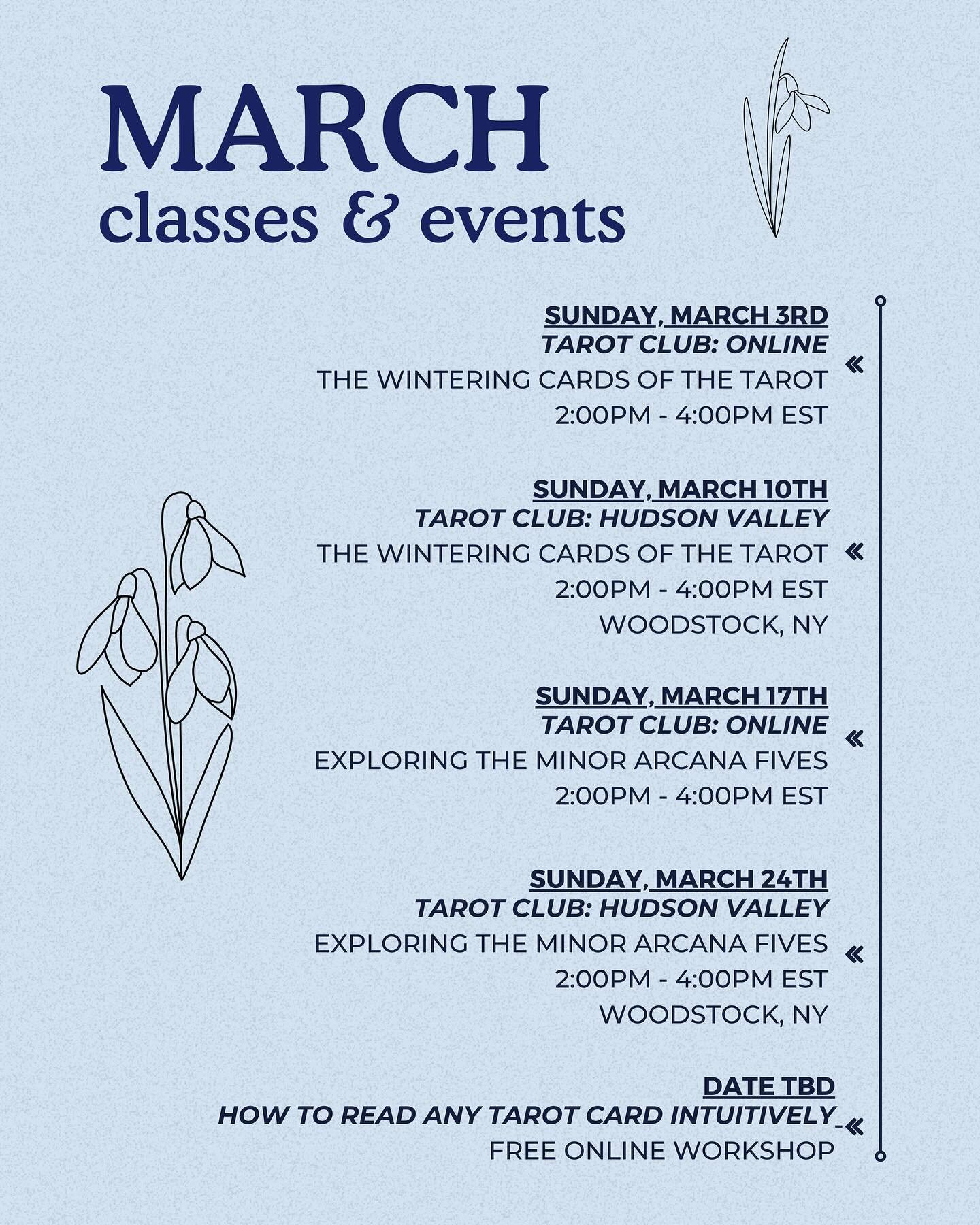 MARCH events are here for the last half of Pisces 🐟 season! 

#tarot #slowlivingforlife #slowliving #tarotcards #piscesseason #hudsonvalley #hudsonvalleyny #hudsonvalleyhappenings #woodstock