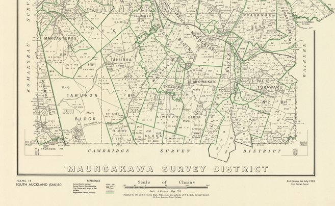Maungakawa Survey showing boundaries of Iwi Land in green.