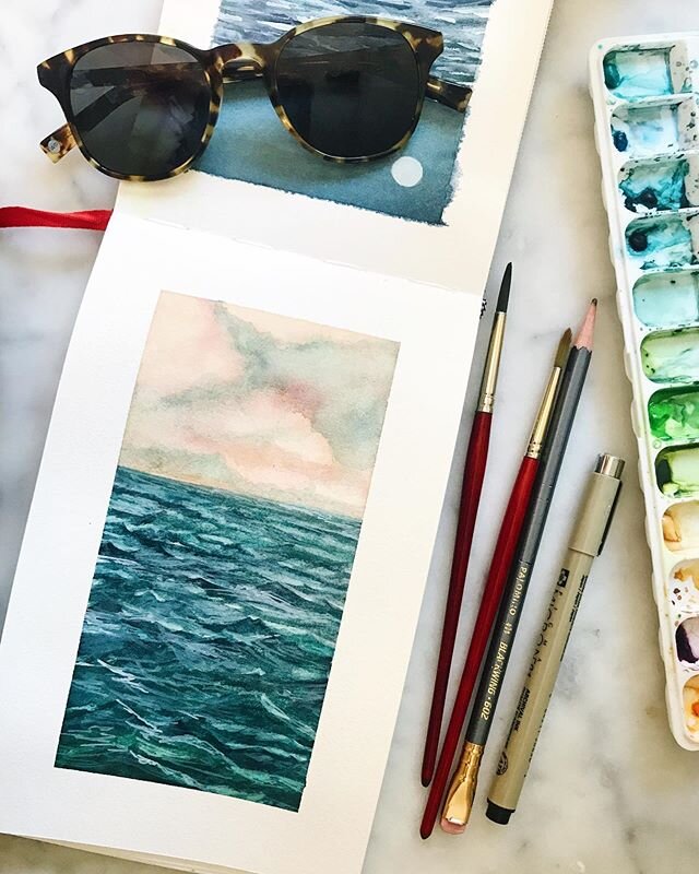&ldquo;Ocean No. 06&rdquo; because this is the 6th ocean I&rsquo;ve painted over the last couple of weeks. I&rsquo;m taking a few watercolor supplies with me to the hospital whenever that time comes.
.
I&rsquo;m feeling very anxious because it&rsquo;