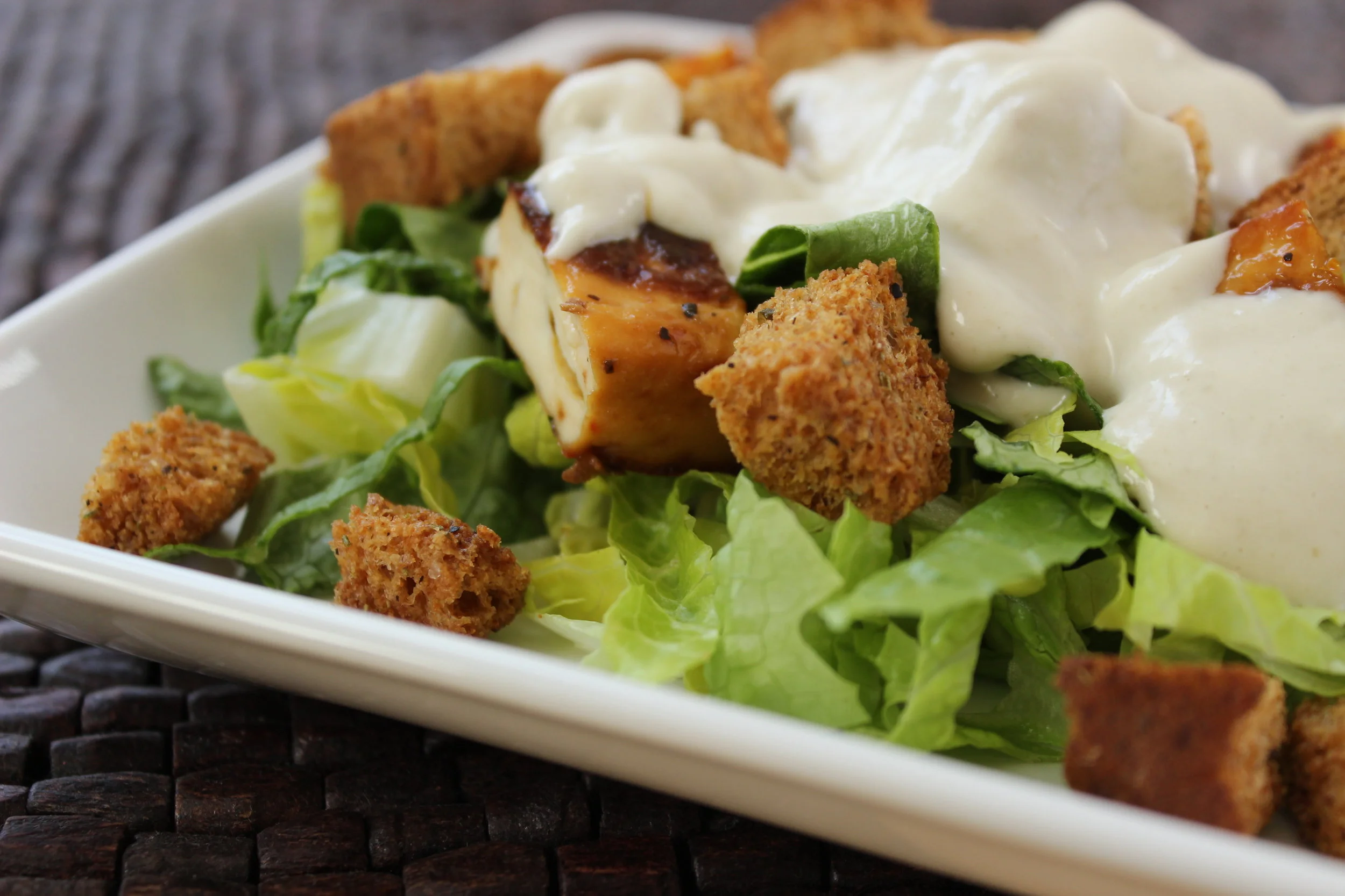 Vegan Caesar Salad with Homemade Croutons
