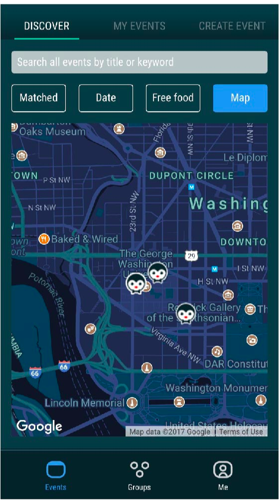 Screenshot of map function on Agnes