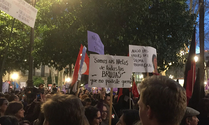 Sign from the women’s march in Seville, reading “we are the granddaughters of all the witches you could not burn.”