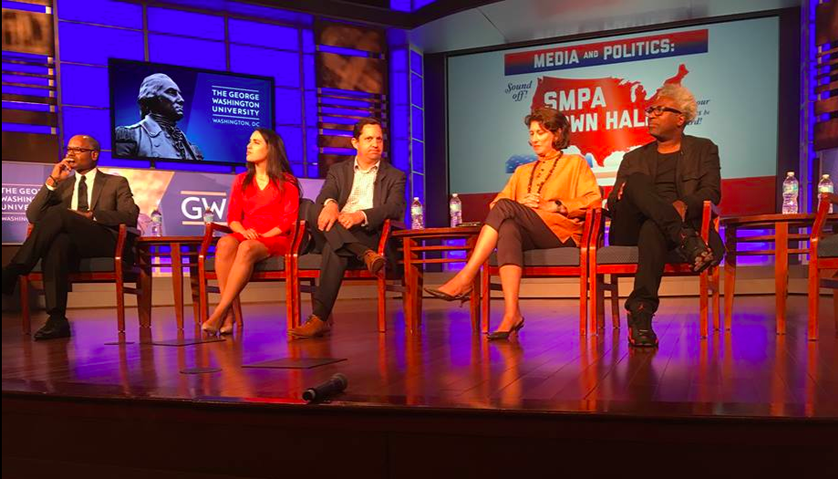 Panelists from left to right: Jeffrey Blount, Hadas Gold, Howard Opinsky, Mara Liaison, and Cornell Belcher. Photo taken by Shanni Alon