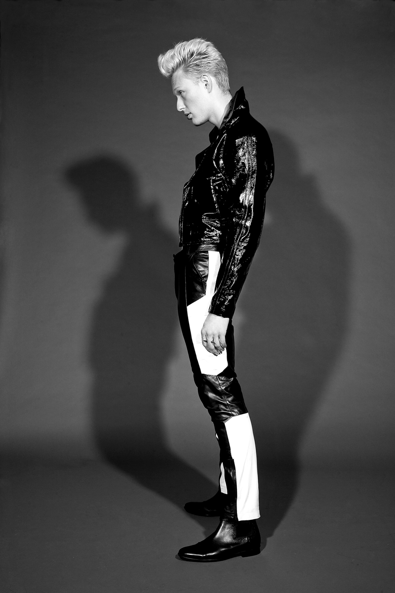 PATENT LEATHER JACKET & BOOTS MALAN BRETON, BLACK & WHITE LEATHER PANTS KENNETH NING CUFF & RING NOUVEAU