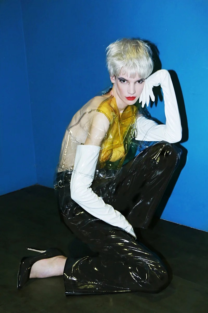 CLEAR TOP AND PATENT LEATHER HIGH WAISTED PANT BY ALON LIVNE