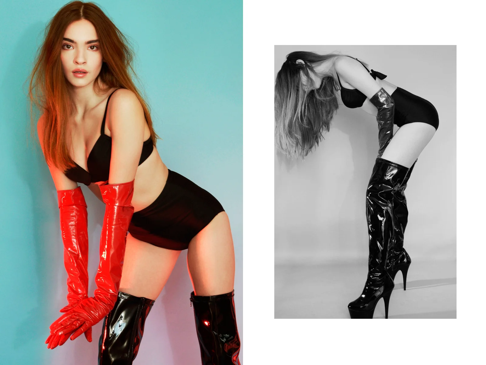 SWIMSUIT OMO NORMA KAMALI PATENT LEATHER GLOVES & BOOTS MALAN BRETON