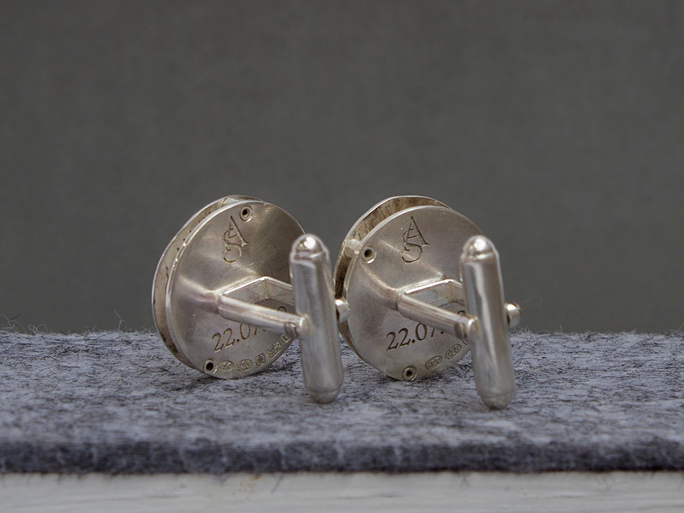 Engraved initials & wedding date contour map cufflinks