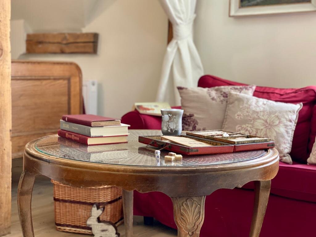 books stacked on the coffee table