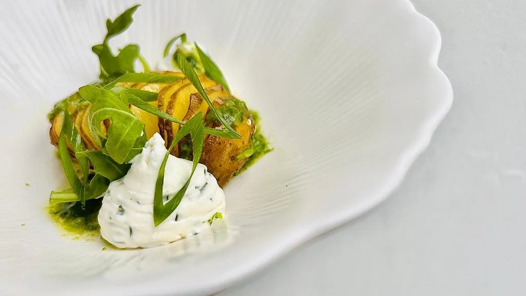 Crispy Hasselback Potatoes with Creamy Chive Cheese