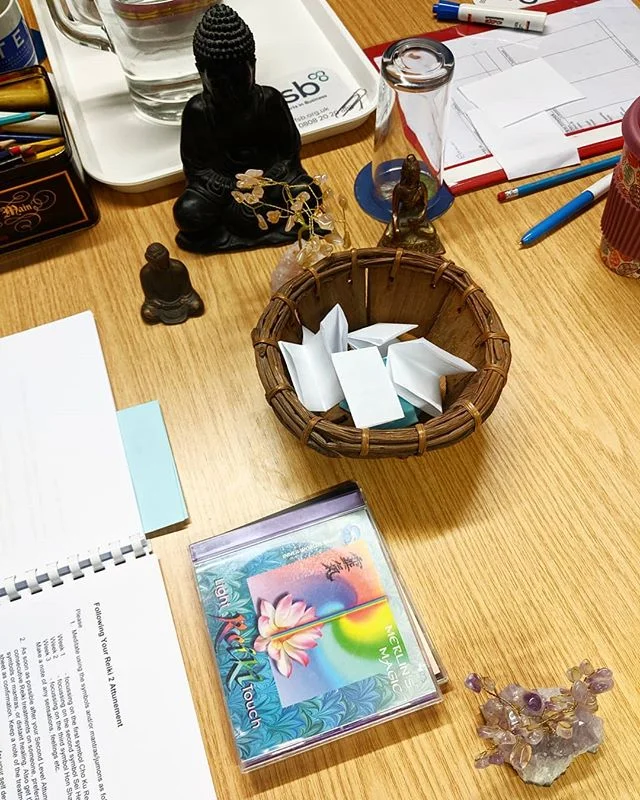 My weekend of Reiki 2 training was lovely, lots of juicy meditations and healings.

This basket was where we put the names of loved ones to direct distance healings to ❤️ After arranging a venue, I'll be taking more reduced rate bookings (at &pound;1