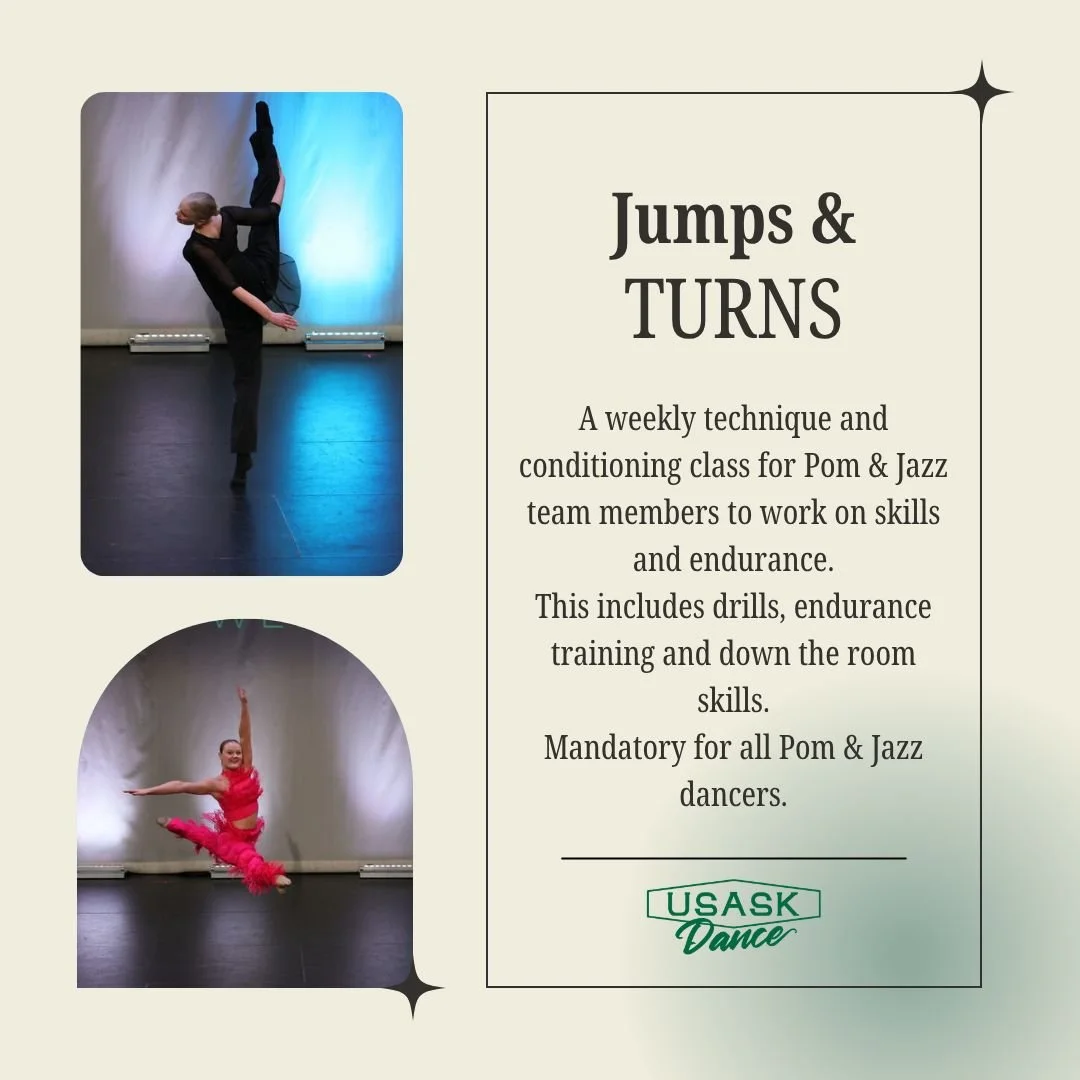 JUMPS &amp; TURNS is a hybrid model of endurance and strength combined with technical dance aspects! 🩰

This class is mandatory for all Pom &amp; Jazz dancers! 💪