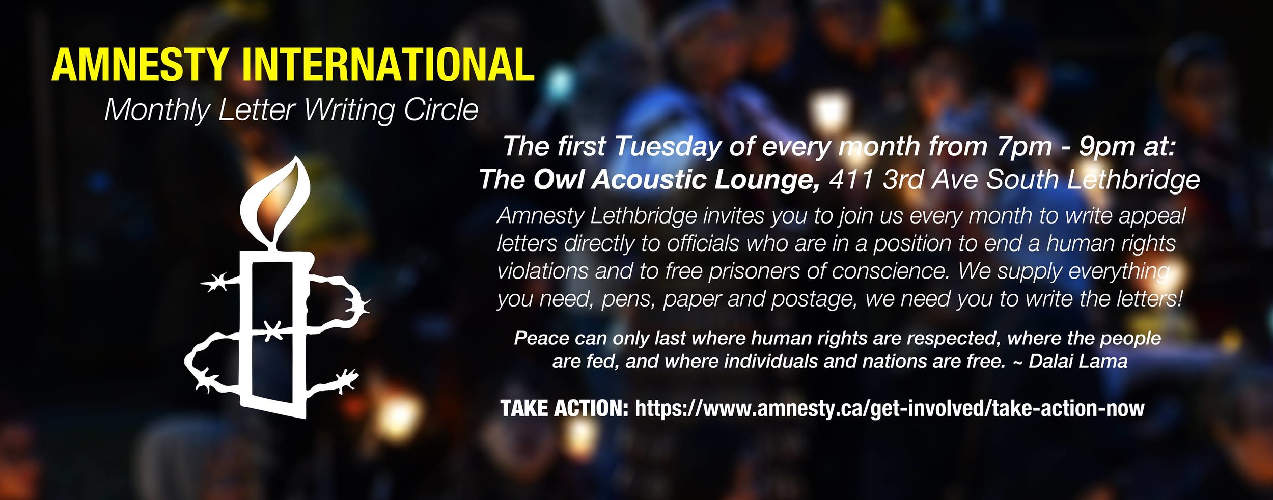 Web banner monthly letter writing circle at Owl Acoustic Lounge - 2018