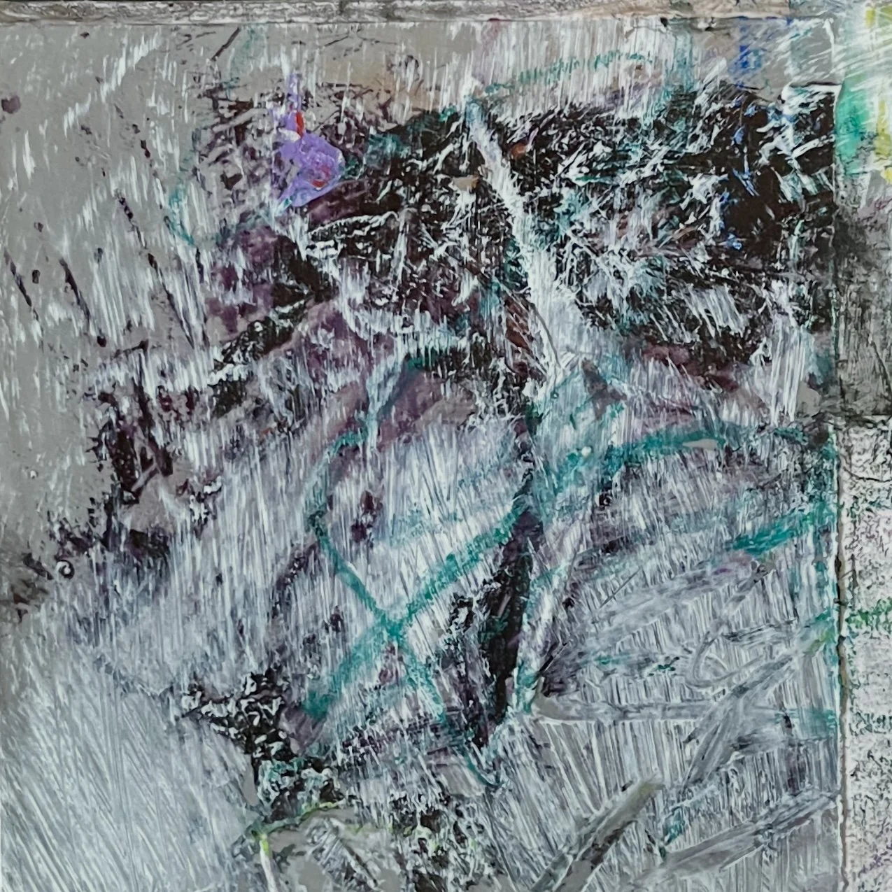 RESTLESS | 6 × 6 acrylic and mixed media on pane $450 