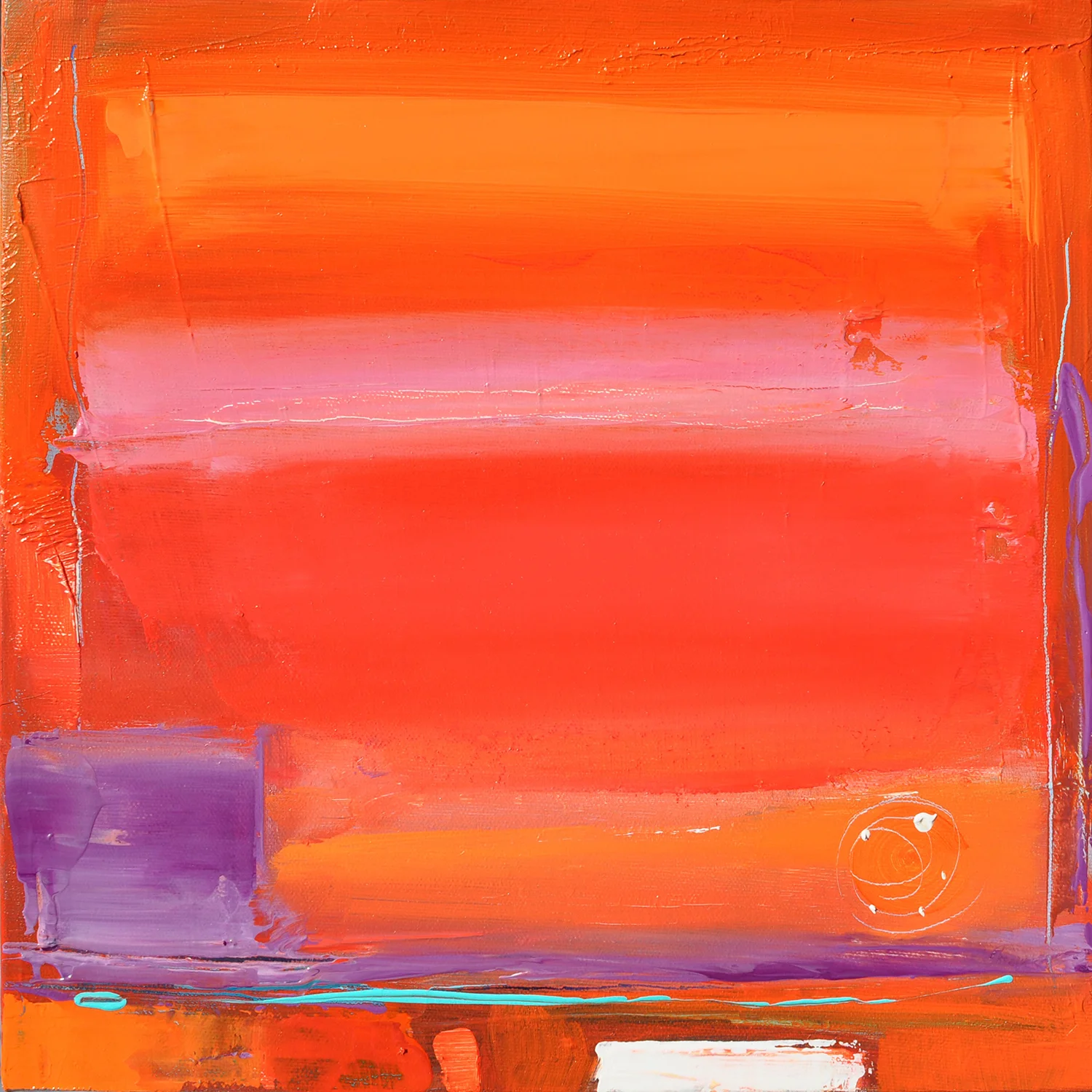 COLORED STRATA, OIL ON CANVAS, 12 X 12 INCHES WHITE FLOATING FRAME