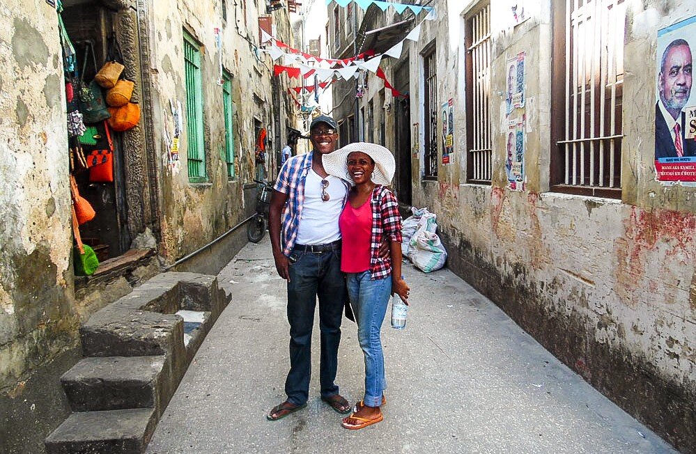 Honeymoon couple in the streets of Stone Town