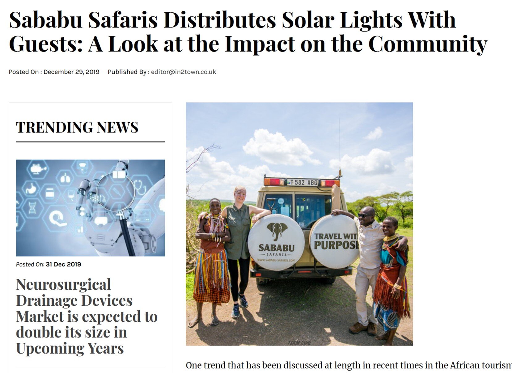 Bulletin Line Article about the Distribution of Solar Lights