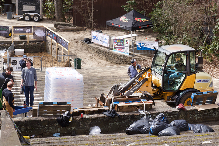 18 tons of ice were trucked in to make the ramp snow.