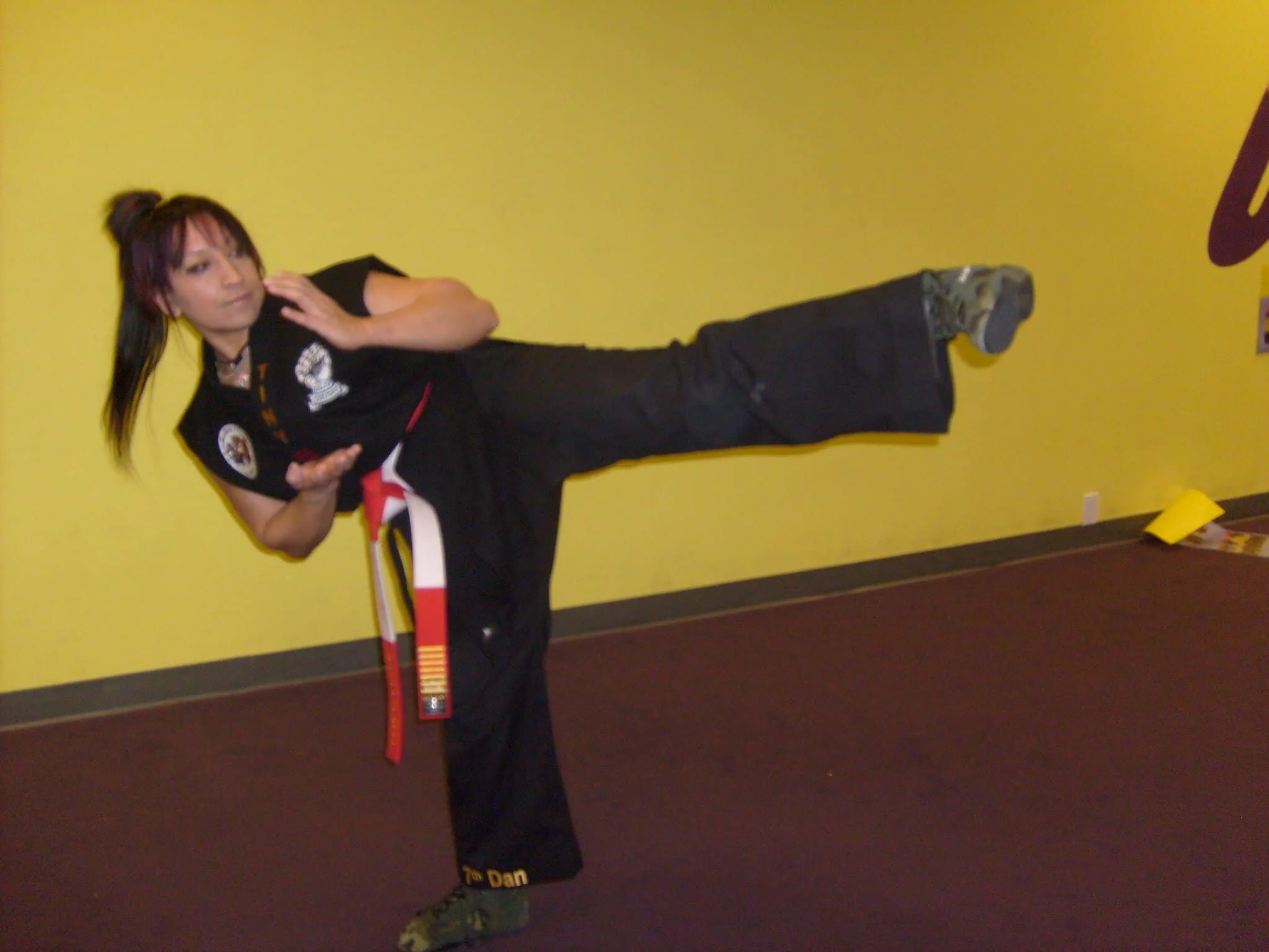 Nancie as a 7th Dan/degree black belt in karate. She’s currently a 9th degree black belt.