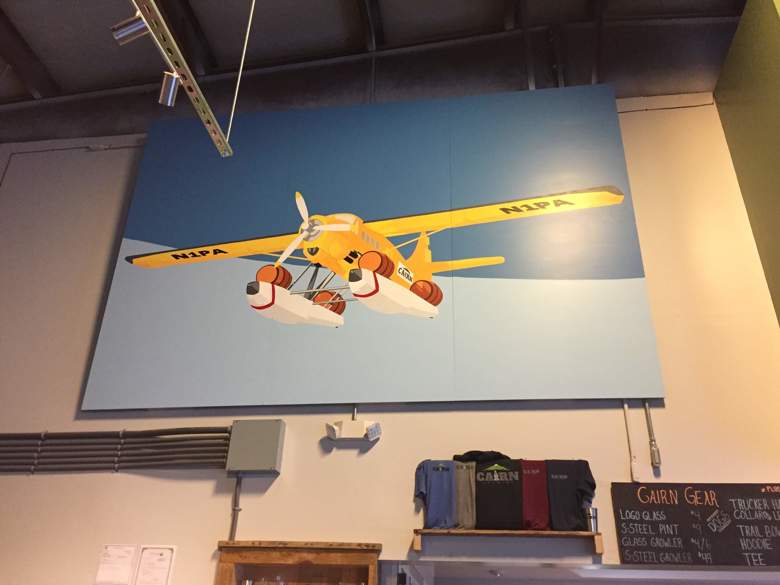 Cairn Brewery Seaplane Mural on panels, installed