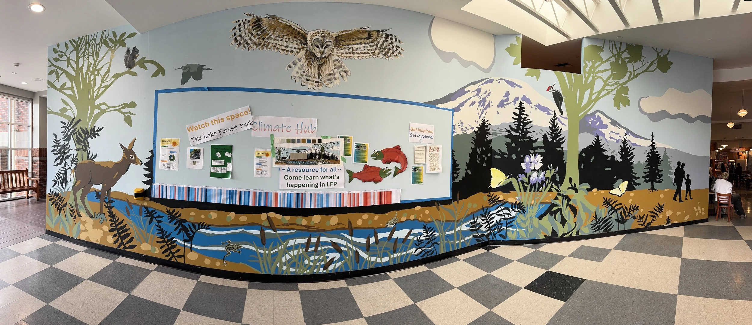 Lake Forest Park Climate Hub Mural, part 1.  Helped project, trace and paint the design created by Debbie Tomassi. 