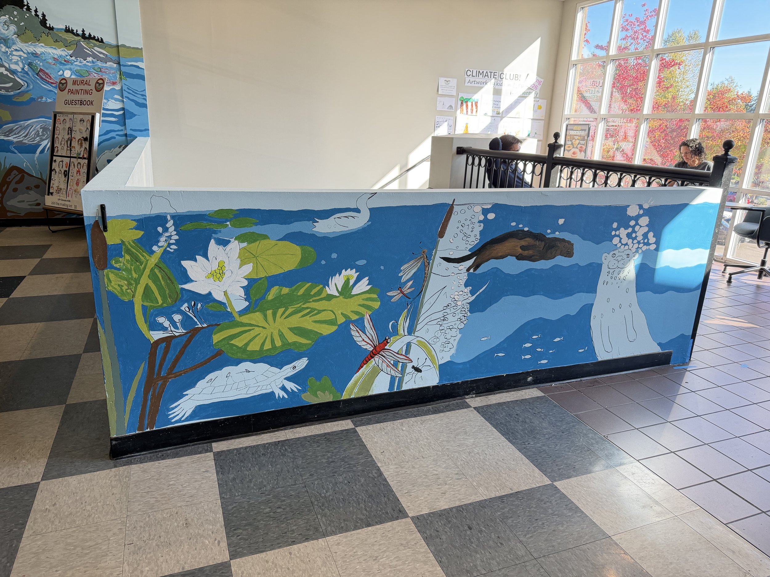  Lake Forest Park Climate Hub Mural, part 2, in process.  Helped project, trace, coordinate volunteer sign-up, and paint. 