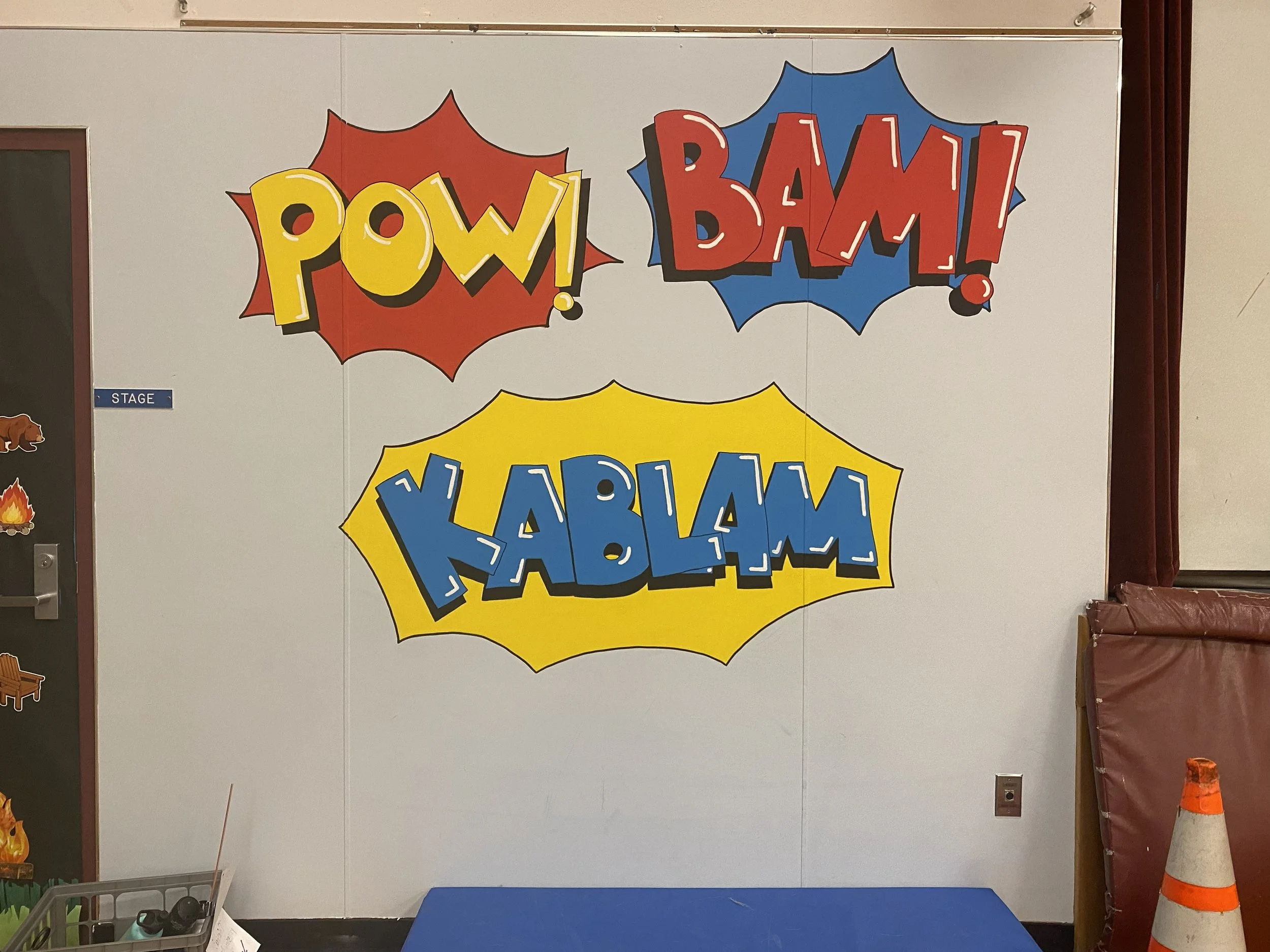  Student design turned into a mural for Sunrise Elementary. We worked with P.E. teacher to come up with designs.  I helped with the process of turning those designs into murals on the walls of the gym. 
