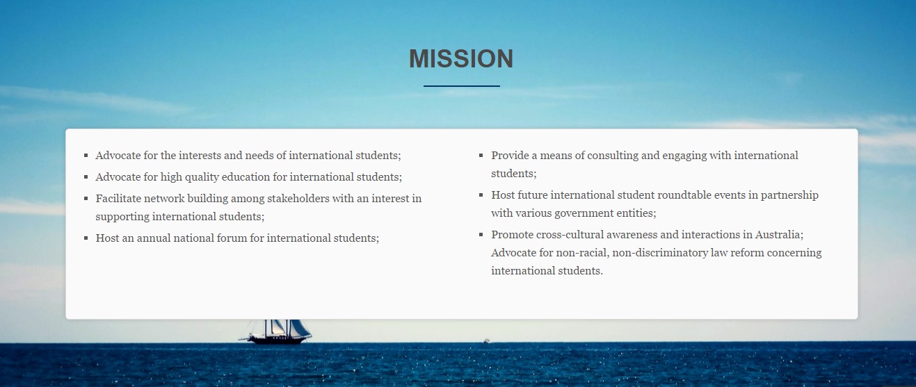 Council of International Students Australia Mission Statement. Photo source: CISA website