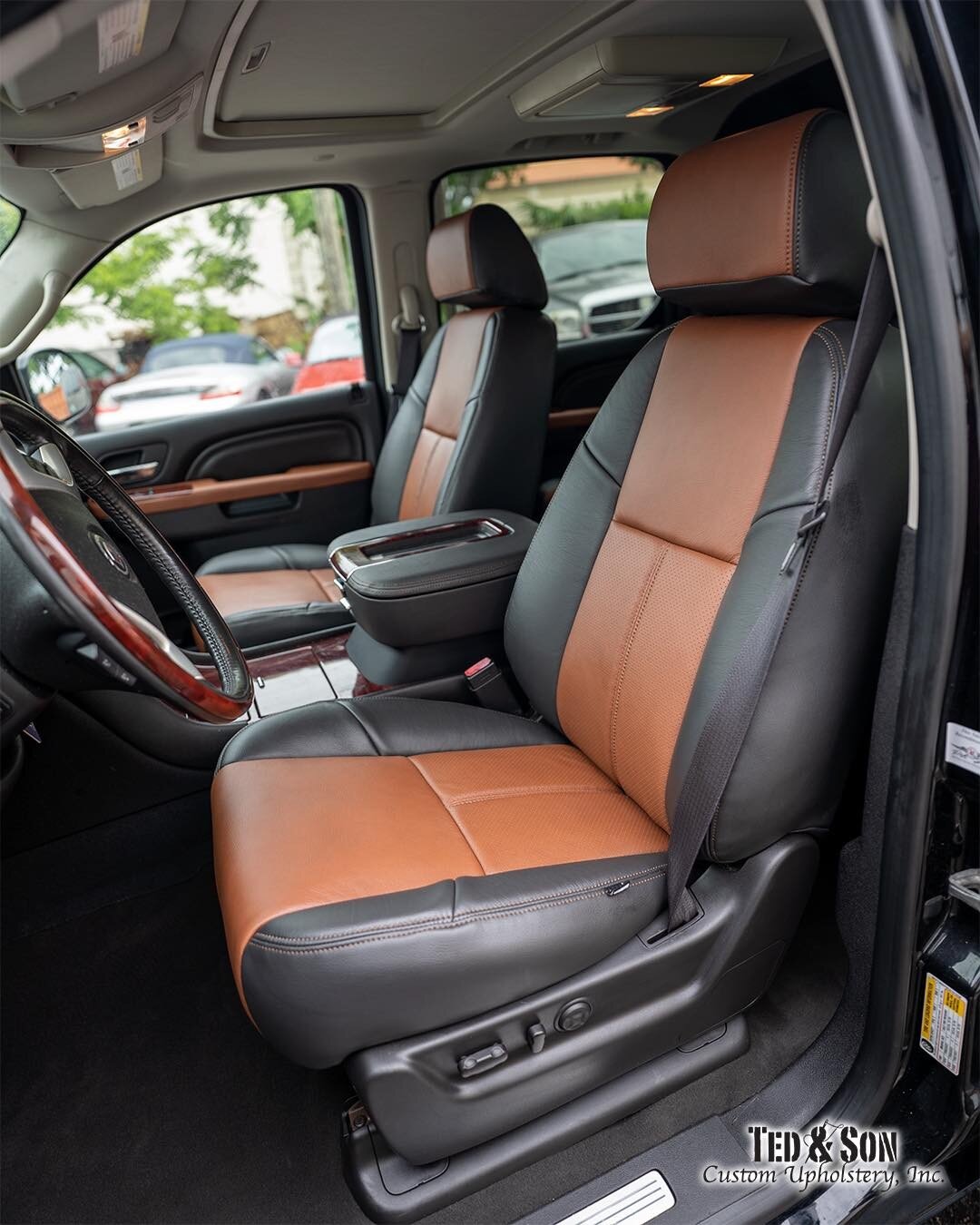 Cadillac Escalade got some new Katzkin Leather! What was interesting about this one is the fact that Katzkin does NOT make a Cadillac Escalade kit, but it just so happens the Chevy Avalanche has the same front seats. We used those and handmade a new 