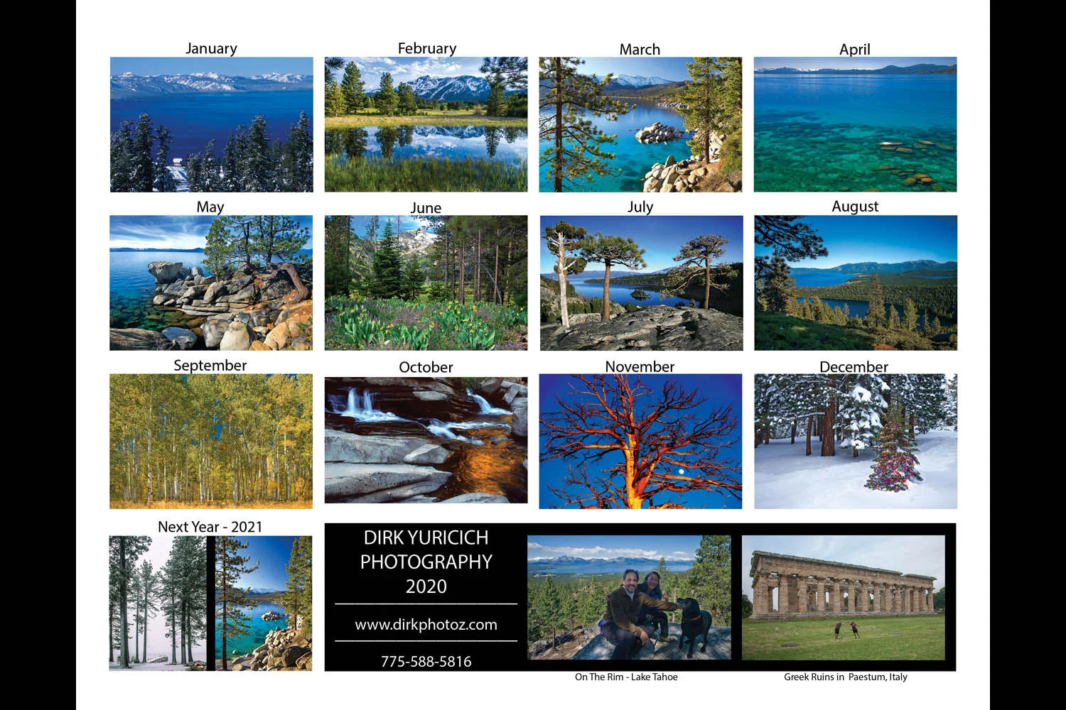 The back cover of our 2020 Lake Tahoe Wall Calendar