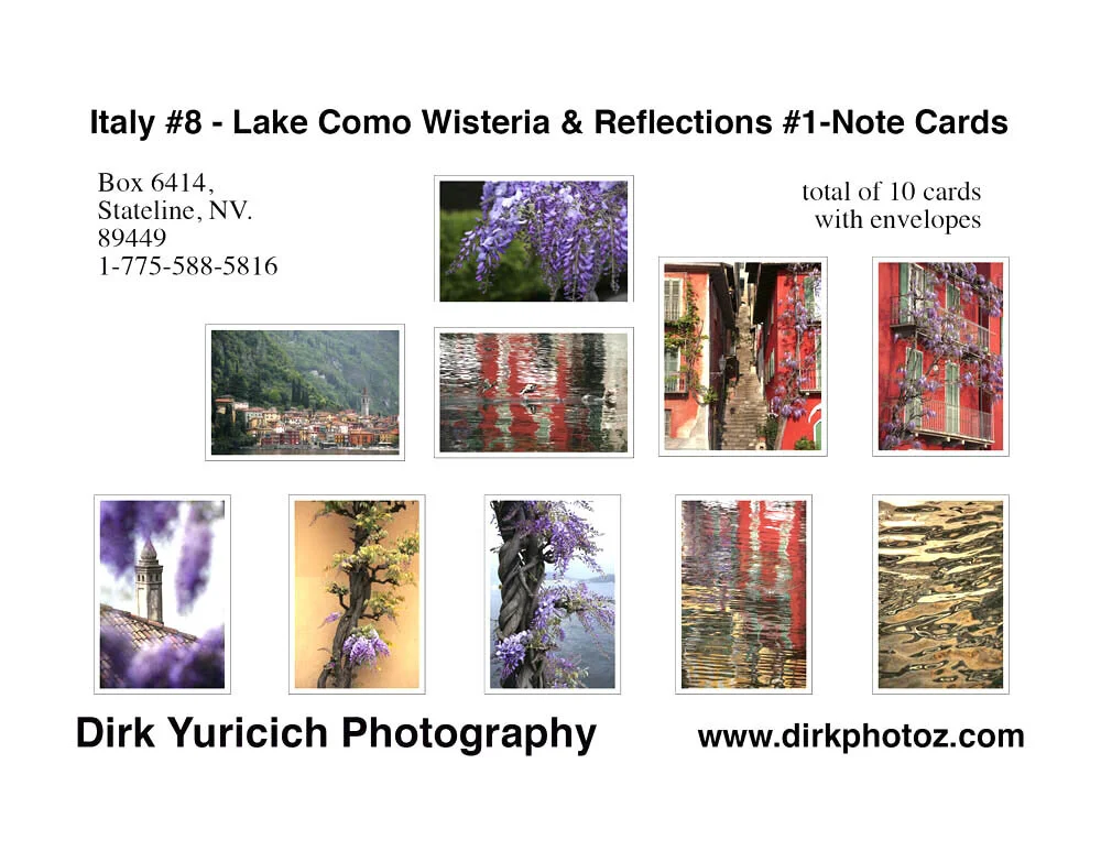 Italy Series #8 Notecard Set - Lake Como Wisteria and Reflection 1  Dirk  Yuricich Photography