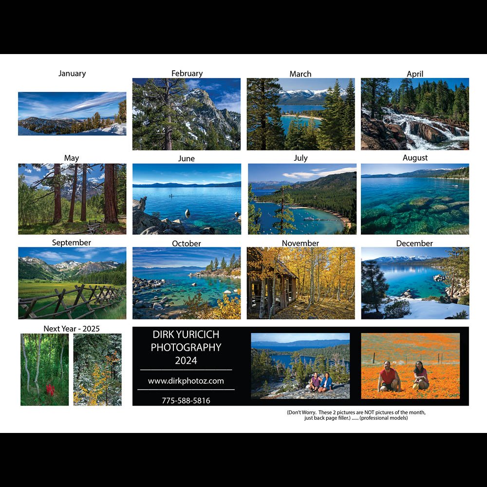 2024 Lake Tahoe Calendar Back