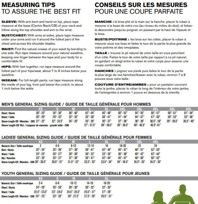 Size Chart for Merchandise — Fly Studios YXE